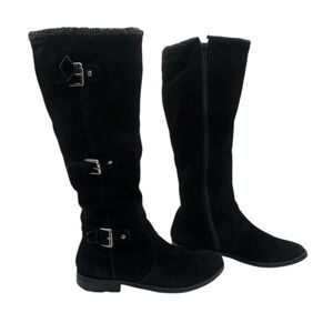 Alfani Black Suede Fleece Lined Zip Up Chunk Heel Tall Boots Size 7.5 Women’s